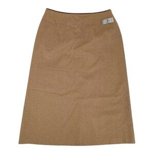 VTG. Talbots 12p Camel Hair A-Line Maxi Skirt Leather Trim 90s Brown